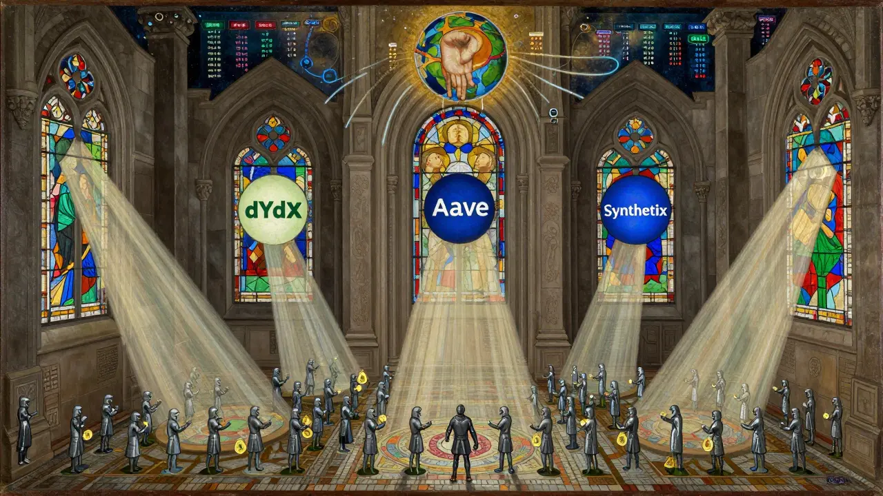 Храм блокчейна с 3800 узлами, светящимися через витражи, в стиле темперной живописи.