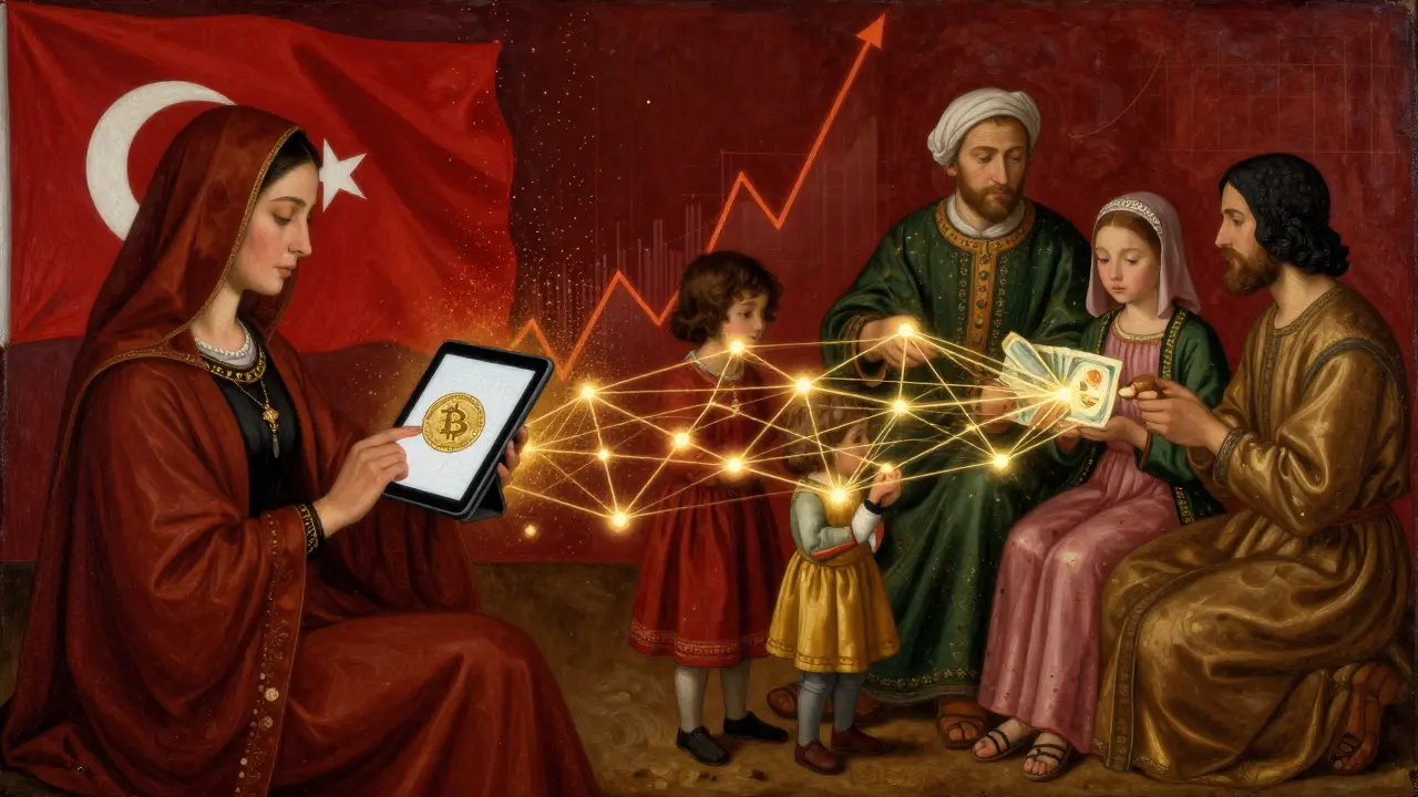 Женщина в Турции отправляет криптовалюту, семья в Мексике получает её через светящуюся блокчейн-сеть.